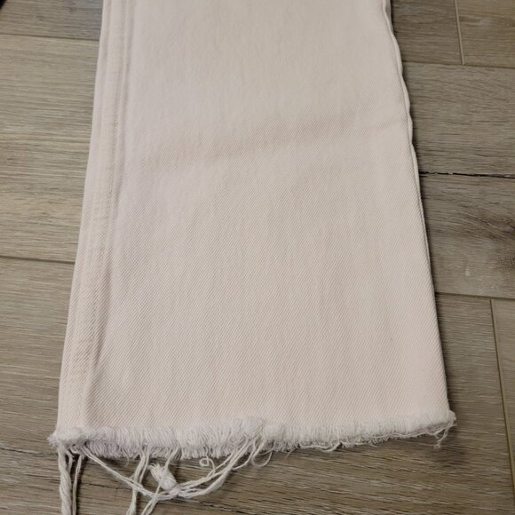 Zara Women's Light Pink Denim Straight Leg Jeans Frayed Hem & Button Fly Sz 4 - Picture 2 of 8